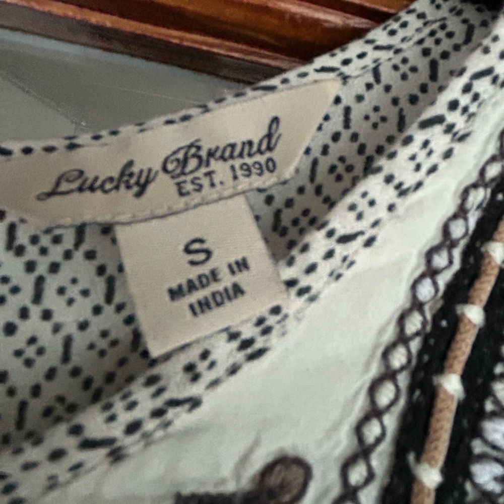 Lucky Brand Black and Cream Embroidered Blouse - Picture 3 of 4